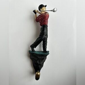 Hand-Painted Golfer Wall Hook 11” Resin Figure Nike Hat Sports Decor Man Cave